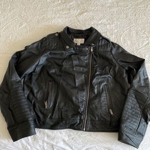 Faux leather black bomber jacket